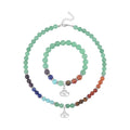 Multi Gemstone Beaded 7 Chakra Stretch Bracelet and Necklace 18-20 Inches with Elephant Charm in Silvertone 288.50 ctw - Sticky add to cart bar