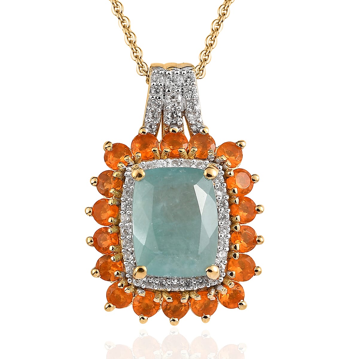 Grandidierite and Multi Gemstone Double Halo Pendant Necklace 20 Inches in Vermeil Yellow Gold Over Sterling Silver 1.65 ctw