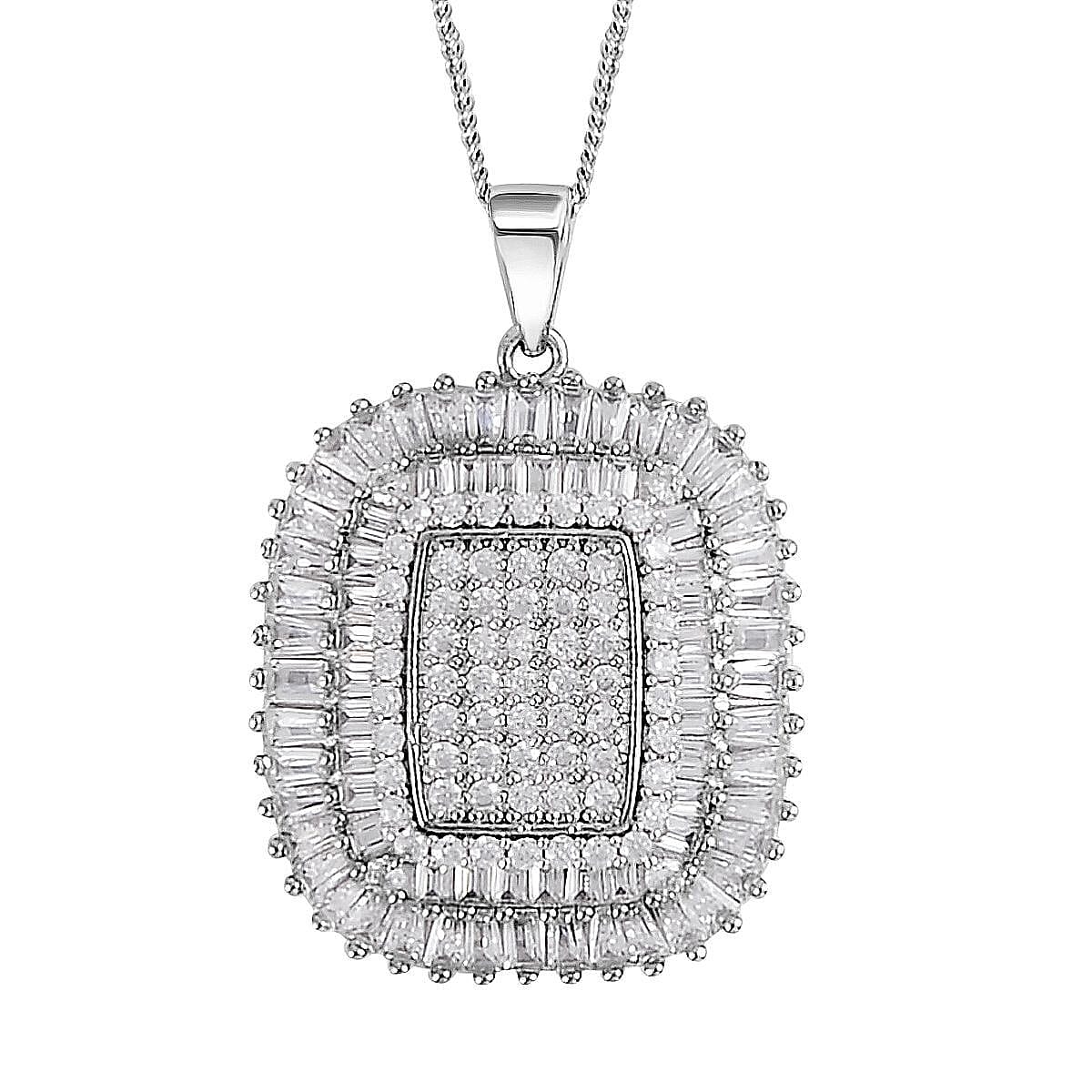 Lustro Stella Finest CZ Pendant Necklace 18 Inches in Rhodium Over Sterling Silver 4.80 ctw