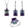 Bi Color Fluorite, Amethyst Earrings, Ring and Pendant Necklace 20 Inches in Platinum Over Sterling Silver 17.00 ctw (Del. in 7-10 Days) - Sticky add to cart bar