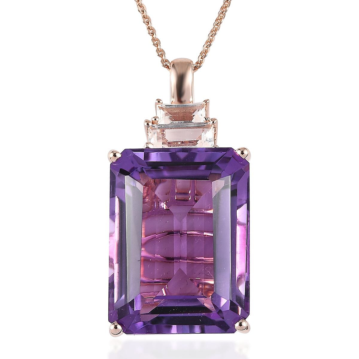 AAA Rose De France Amethyst, Multi Gemstone Pendant Necklace (20 Inches) in Vermeil RG Over Sterling Silver 23.85 ctw
