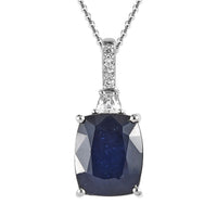 Masoala Sapphire and White Zircon Pendant with Chain (Size 20) in Sterling Silver