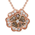 Natural Champagne and White Diamond Floral Pendant Necklace 18 Inches in Vermeil Rose Gold Over Sterling Silver 0.33 ctw - Sticky add to cart bar