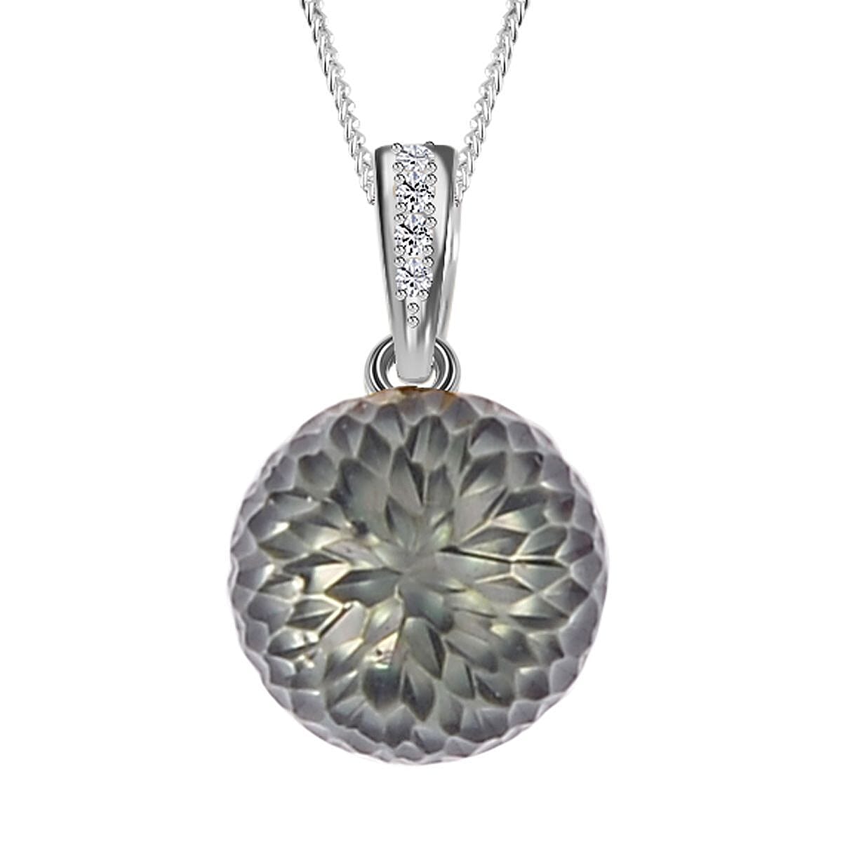 One Time Only Tahitian Cultured Pearl 11-12mm, Diamond Pendant Necklace (18 Inches) in Rhodium Over Sterling Silver 0.05 ctw