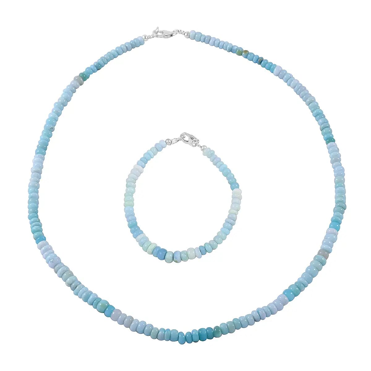 Enhanced Blue Opal Beaded Necklace 18 Inches and Bracelet 7.25In in Rhodium Over Sterling Silver 100.00 ctw