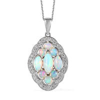 Premium Ethiopian Welo Opal and White Zircon Pendant Necklace 20 Inches in Platinum Over Sterling Silver 3.40 ctw
