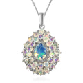 Premium Ethiopian Welo Opal and White Zircon Floral Pendant Necklace 20 Inches in Platinum Over Sterling Silver 4.35 ctw - Sticky add to cart bar
