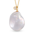 Organic Shape Baroque Pearl and Moissanite Pendant Necklace 18 Inches in 14K Yellow Gold Over Sterling Silver 0.50 ctw - Sticky add to cart bar