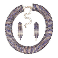 TLV Purple Austrian Crystal Necklace (18-22 Inches) and Earrings in Rosetone