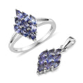 Tanzanite Cluster Ring and Pendant in Platinum Over Sterling Silver (Del. in 7-10 Days) 1.75 ctw - Sticky add to cart bar