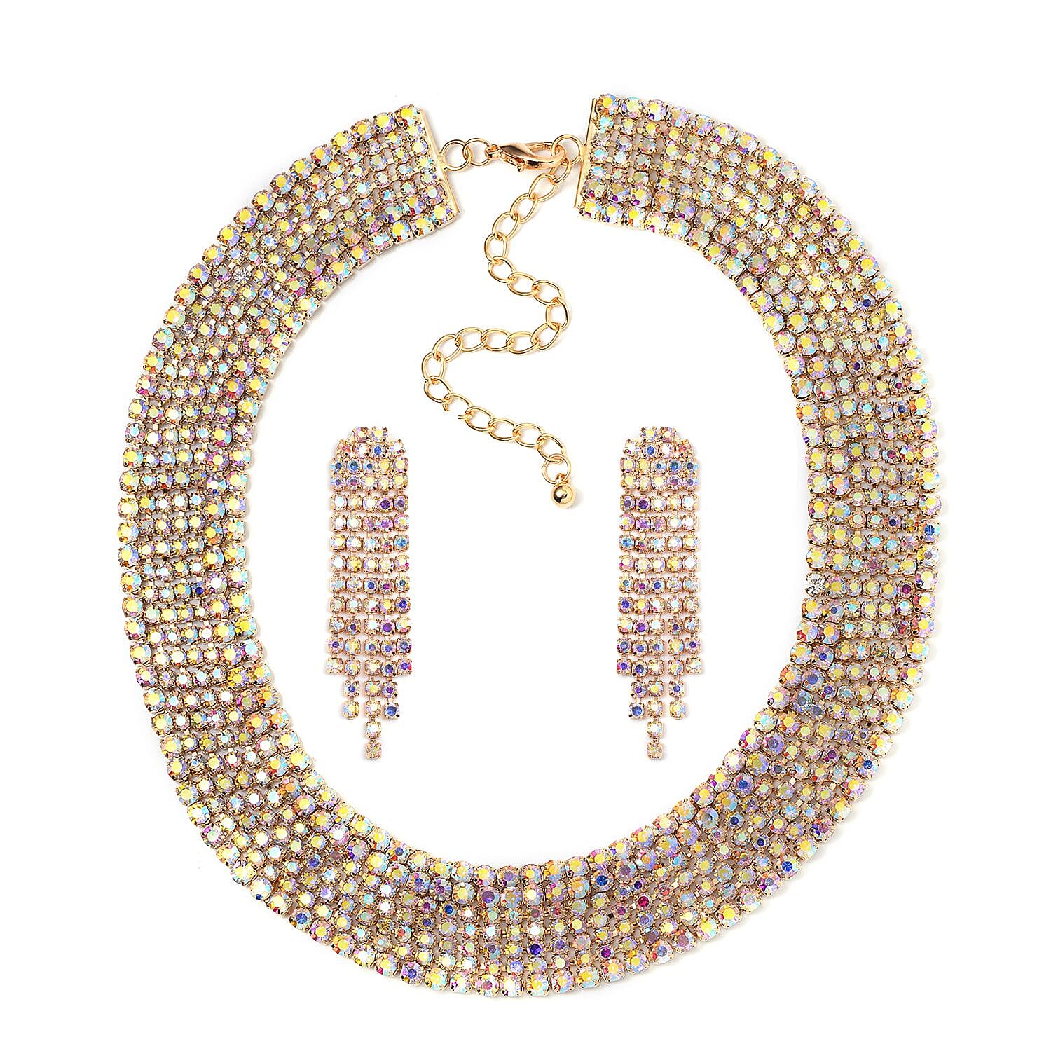 TLV Purple Austrian Crystal Necklace (18-22 Inches) and Earrings in Rosetone