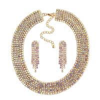 TLV Purple Austrian Crystal Necklace (18-22 Inches) and Earrings in Rosetone