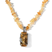 Artisan Crafted Brazilian Citrine Pendant with Chips Necklace 20 Inches in Sterling Silver 83.90 ctw