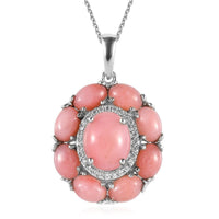 Premium Peruvian Pink Opal and White Zircon Cocktail Pendant Necklace 20 Inches in Platinum Over Sterling Silver 5.60 ctw