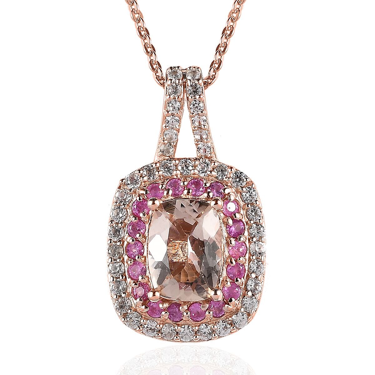 Premium Marropino Morganite and Multi Gemstone Pendant Necklace 20 Inches in Vermeil Rose Gold Over Sterling Silver 1.75 ctw