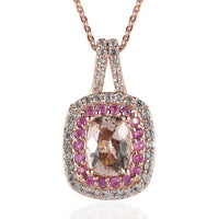 Premium Marropino Morganite and Multi Gemstone Pendant Necklace 20 Inches in Vermeil Rose Gold Over Sterling Silver 1.75 ctw
