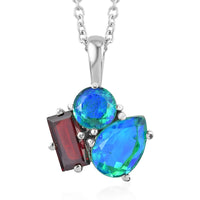 Peacock Quartz, Mozambique Garnet 3 Stone Pendant Necklace (20 Inches) in Stainless Steel 3.80 ctw , Tarnish-Free, Waterproof, Sweat Proof Jewelry