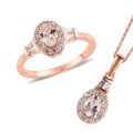 Pink Morganite and White Zircon Halo Ring and Pendant Necklace 20 Inches in Vermeil Rose Gold Over Sterling Silver 1.75 ctw - Sticky add to cart bar
