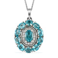Madagascar Paraiba Apatite and Moissanite Cocktail Pendant Necklace 20 Inches in Platinum Over Sterling Silver 2.65 ctw - Sticky add to cart bar