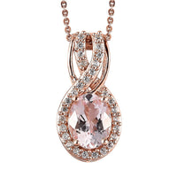 Pink Morganite and White Zircon Pendant Necklace 20 Inches in Vermeil Rose Gold Over Sterling Silver 2.00 ctw