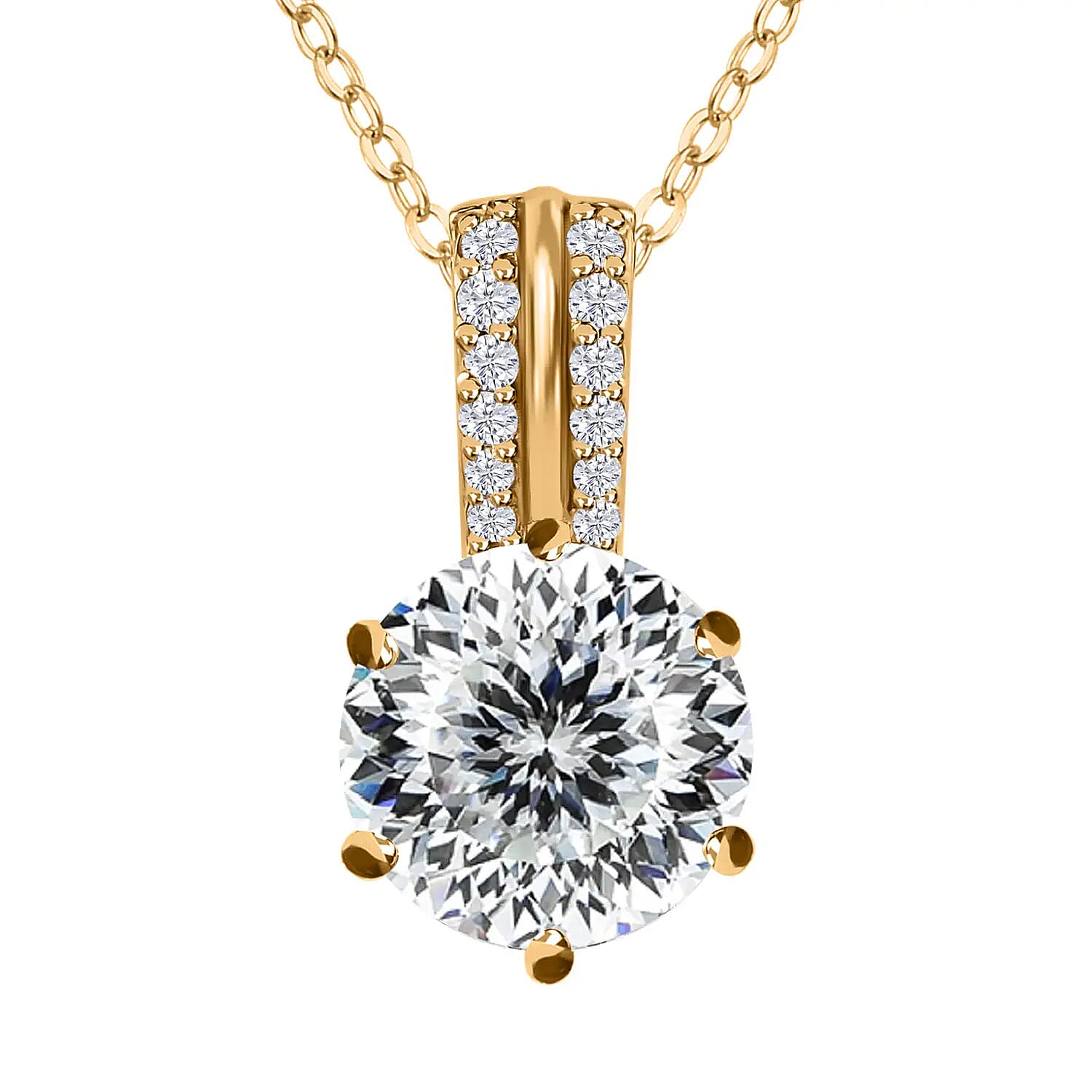 Moissanite Pendant Necklace 20 Inches in Vermeil Yellow Gold Over Sterling Silver 2.75 ctw