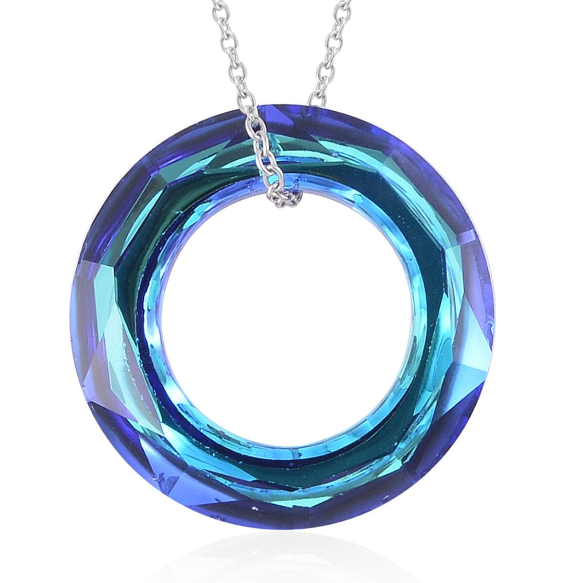 Simulated Blue Sapphire Solitaire Pendant Necklace 20 Inches in Sterling Silver and Stainless Steel