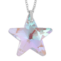 Simulated Blue Sapphire Star Pendant Necklace 20 Inches in Rhodium Over Sterling Silver and Stainless Steel