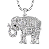 Black and White Austrian Crystal Elephant Pendant Necklace 29-31 Inches in Silvertone