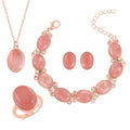 TLV Set of 4 Cherry Quartz Beaded Bracelet (7.5-9.5In), Stud Earrings, Ring (Size 5.0) and Pendant Necklace (18 Inches) in Rosetone 110.00 ctw - Sticky add to cart bar