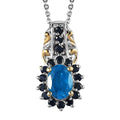 Malgache Neon Apatite and Kanchanaburi Blue Sapphire Pendant Necklace 20 Inches in Vermeil YG and Platinum Over Sterling Silver 1.20 ctw - Sticky add to cart bar