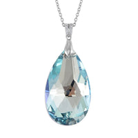 Simulated Aquamarine Solitaire Pendant Necklace 20 Inches in Sterling Silver and Stainless Steel