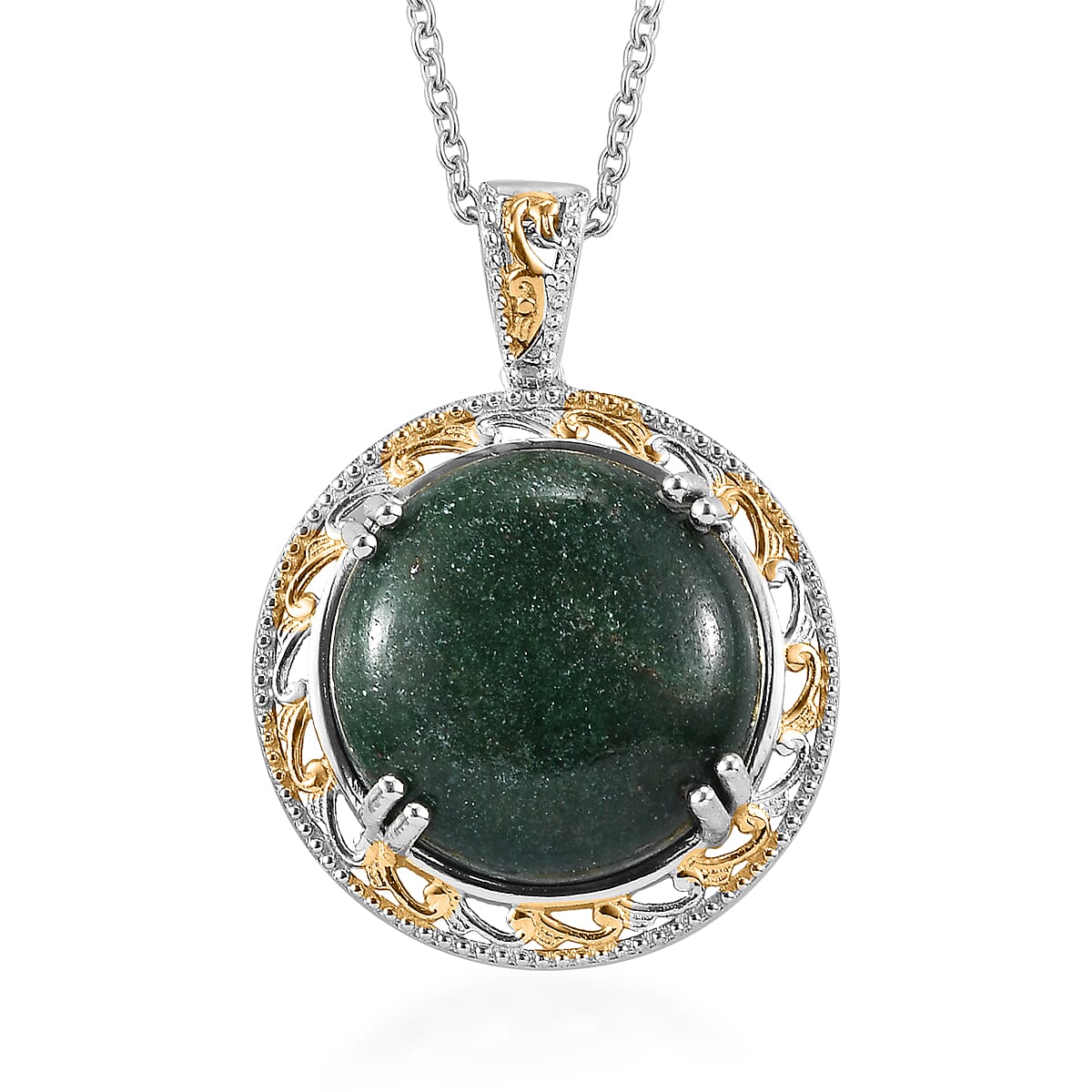 Karis Green Aventurine Pendant in 18K YG Plated and Platinum Bond with ION Plated YG Stainless Steel Necklace 20 Inches 30.00 ctw
