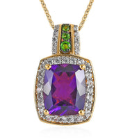 TLV Premium Moroccan Amethyst, Multi Gemstone Halo Pendant Necklace (20 Inches) in Vermeil YG Over Sterling Silver 4.80 ctw