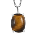 Tiger's Eye Solitaire Pendant in Sterling Silver with Stainless Steel Necklace 20 Inches 10.85 ctw - Sticky add to cart bar