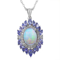 Premium Ethiopian Welo Opal and Multi Gemstone Cocktail Pendant Necklace 18 Inches in Platinum Over Sterling Silver 4.85 ctw