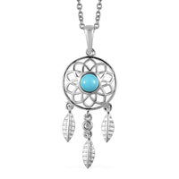 Sleeping Beauty Turquoise and White Zircon Pendant in Sterling Silver with Stainless Steel Necklace 20 Inches 0.50 ctw
