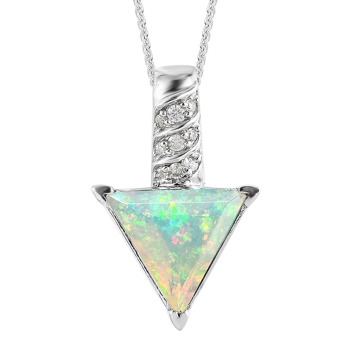 Premium Ethiopian Welo Opal and Moissanite Pendant Necklace 20 Inches in Platinum Over Sterling Silver 1.20 ctw