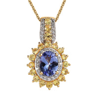 Tanzanite and Multi Gemstone Floral Pendant Necklace 20 Inches in Vermeil Yellow Gold Over Sterling Silver 2.75 ctw