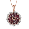 Premium Anthill Garnet and White Zircon Floral Pendant Necklace 20 Inches in Vermeil Rose Gold Over Sterling Silver 4.60 ctw - Sticky add to cart bar