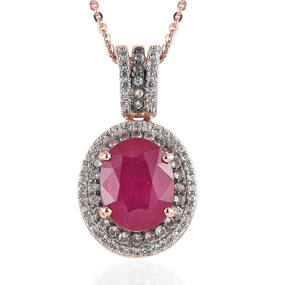 Niassa Ruby (FF), White and Champagne Zircon Pendant Necklace 20 Inches in Vermeil Rose Gold Over Sterling Silver 3.85 ctw Be the first to write a review