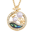 Freshwater Pearl and Multi Gemstone Pendant Necklace 20 Inches in Goldtone 0.10 ctw - Sticky add to cart bar