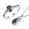 Green Apatite and White Zircon Ring (Size 10.0) and Pendant Necklace 20 Inches in Platinum Over Sterling Silver 1.00 ctw - Sticky add to cart bar