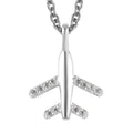 Sterling Silver Airplane Pendant with Stainless Steel Necklace 20 Inches 0.10 ctw - Sticky add to cart bar