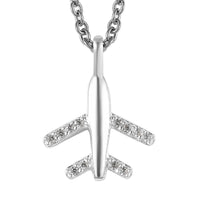 Sterling Silver Airplane Pendant with Stainless Steel Necklace 20 Inches 0.10 ctw