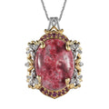 Norwegian Thulite and Multi Gemstone Pendant Necklace 20 Inches in Vermeil YG and Platinum Over Sterling Silver 19.60 ctw - Sticky add to cart bar