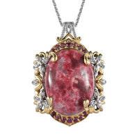Norwegian Thulite and Multi Gemstone Pendant Necklace 20 Inches in Vermeil YG and Platinum Over Sterling Silver 19.60 ctw