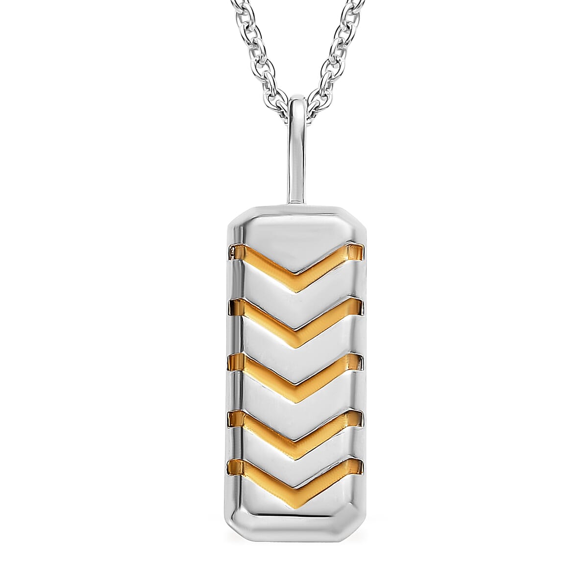 Vermeil YG and Platinum Over Sterling Silver Bar Pendant with Stainless Steel Necklace 20 Inches