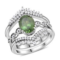 Green Apatite and White Zircon Set of 2 Stackable Ring in Platinum Over Sterling Silver (Size 6.0) 3.50 ctw