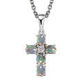 Premium Ethiopian Welo Opal and White Zircon Pendant in Platinum Over Sterling Silver with Stainless Steel Necklace 20 Inches 0.85 ctw - Sticky add to cart bar