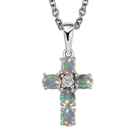 Premium Ethiopian Welo Opal and White Zircon Pendant in Platinum Over Sterling Silver with Stainless Steel Necklace 20 Inches 0.85 ctw